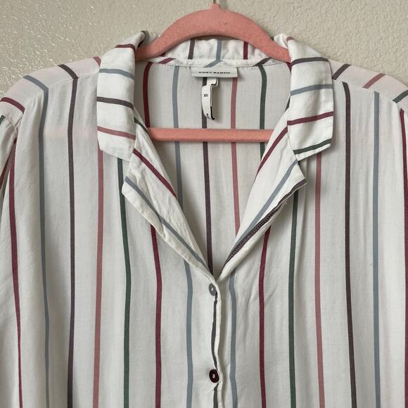 Cozy Earth Shirt Womens XL White Striped Pajama Top Long Sleeve Lounge Sleepwear - Picture 5 of 13